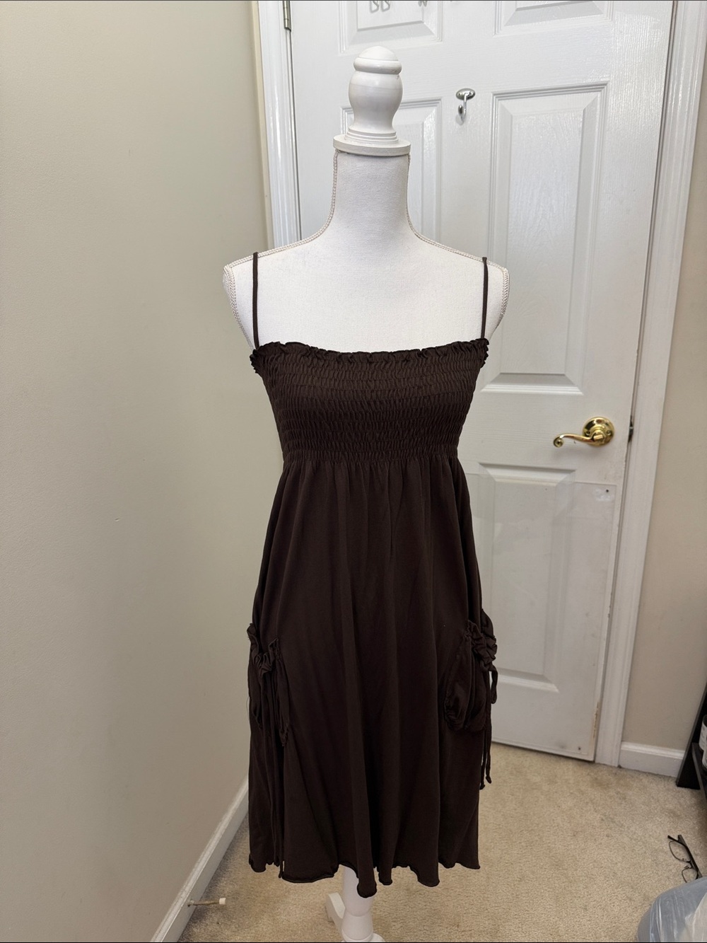 Old Navy Brown Smocked Spaghetti Strap Midi Dress